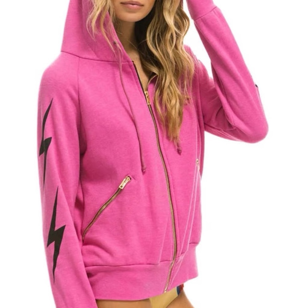 Aviator Nation Paris Pink Bolt Zip Hoodie